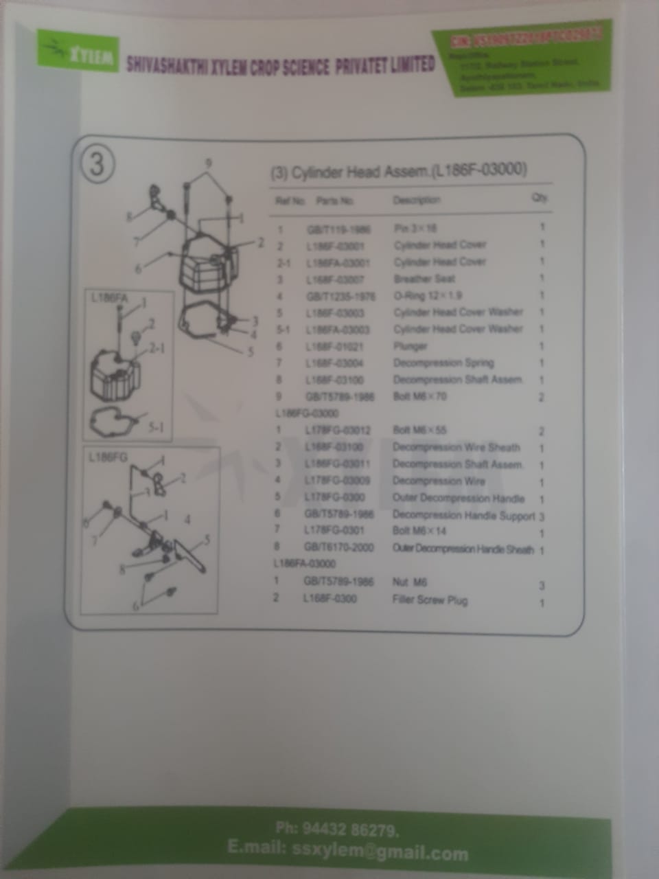 3.Cylinder Head Assem.(KM186F-03000)